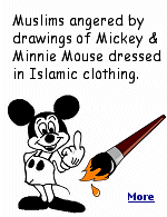 Mickey Mouse was wearing a traditional Islamic robe with a full beard, while Minnie was wearing a niqab, a full-body veil, with just her ears and eyes showing. 